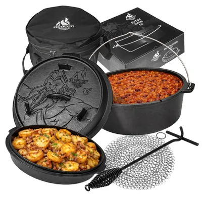 Produktbild von Feuergott Dutch Oven Set 6 l mit Deckelheber Ringreiniger Transporttasche