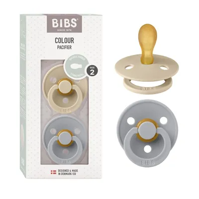 Produktbild von BIBS Colour Symmetrical Schnuller 2er Pack, BPA-frei Dummy-Schnuller, Symmetrischer Nippel. Naturkautschuk / Latex, Hergestellt in Dänemark. Größe 2 (6-18 Monate), Vanilla / Cloud