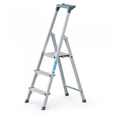 Produktbild von Zarges Stufenstehleiter Aluminium 3Stufen 1 seitig Plattform-H.590mm 2,8kg eloxiert Holme - 44153