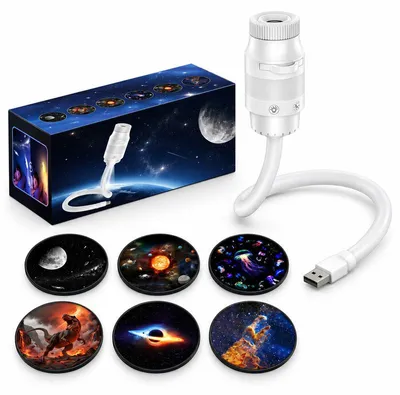Produktbild von Projektor Nachtlicht Sternenlampe USB mit 6 Sternenscheiben mehrfarbigem RGB Farbwechsel und Ambientebeleuchtung