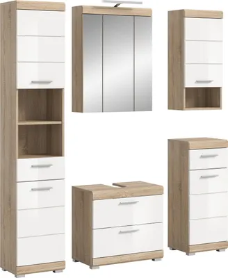 Produktbild von Lambada Badmöbelset L18 Weiß hochglanz, Eiche Nachbildung.