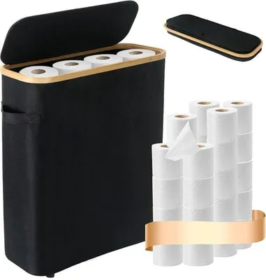 Produktbild von Famanu Toilettenpapier Aufbewahrungskorb mit Deckel für 24 Rollen - Wasserdicht Schwarz