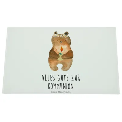 Produktbild von Mr. & Mrs. Panda Schneidebrett Aus Glas Bär Kommunion - Weiß - Geschenk, Katholisch, Hackbrett, Taufkerze, Gottes Segen, Schneidplatte, Teddy, schneidbrett, Küchenbrett