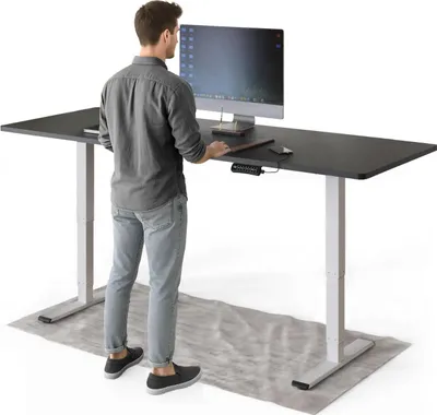Produktbild von DESKSPACE PRO Plus Elektrisch höhenverstellbarer Schreibtisch, 200x80 cm Stehpult mit Memory-Funktion, Schwarze Tischplatte, Weißes Gestell
