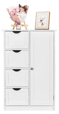 Produktbild von Badezimmerschrank Weiß MDF mit verstellbaren Einlegeböden und 4 Schubladen