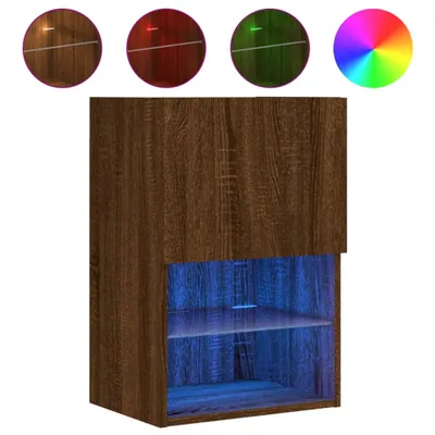 Image de Armoire TV avec lampes LED brun imitation chêne 40,5x30x60 cm
