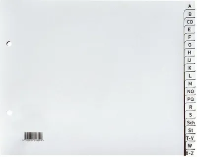 Produktbild von Register A4 1/2 Höhe PP A-Z grau Packung mit 25 Stück