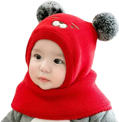 Produktbild von Baby schlupfmütze Warm Niedlich Bär Wintermütze Schalmütze Strickmütze mit Bommel Fleecefutter Beanie Mütze