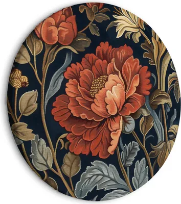 Produktbild von Italienischer Leinwand Rundes Bild - Tapestry Large Flowers Retro Floral Motif in Kilim Style 80x80 cm Blumen b-H-10014-bc-a