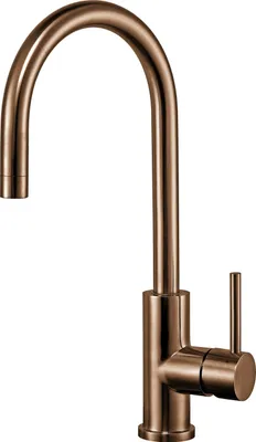 A single bronze-colored kitchen faucet against a white background.