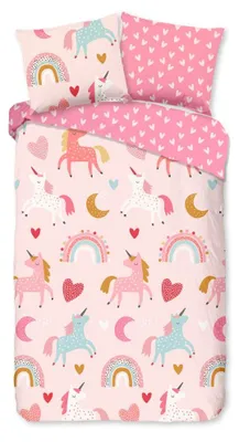 Immagine prodotto di Biancheria per culla "Unicorno" - Rosa - (140x220 cm) - 100% cotone