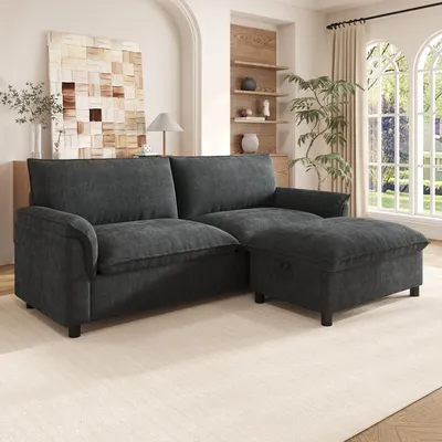 Zdjęcie produktu dla Merax Cloud – 3-osobowa sofa, modułowa sofa narożna z funkcją spania, pufa z schowkiem, sofa z tkaniny szenilowej, duża sofa do salonu z głębokim siedziskiem, kanapa, beżowa