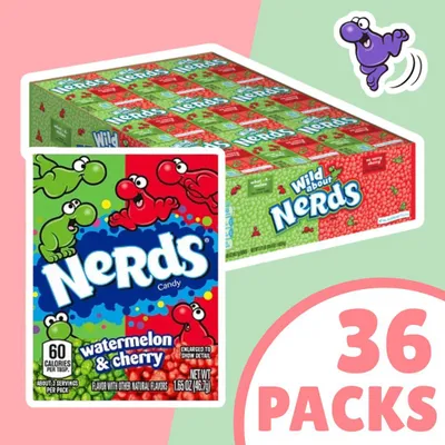 Produktbild von 36x Nerds Watermelon & Cherry – 36×46,7 g (1 Karton) – Crunchy Süßigkeit mit Wassermelonen- & Kirschgeschmack + Heartforcards Versandschutz