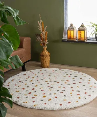Produktbild von Unyqoos® Artisan runder Hochflorteppich Ø 80 cm, Weiß/Mehrfarbig