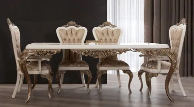Produktbild von Casa Padrino Luxus Barock Esstisch Weiß / Braun / Gold - Edler Massivholz Esszimmertisch - Barock Esszimmer Möbel - Edel & Prunkvoll