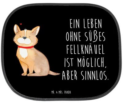 Produktbild von Mr. & Mrs. Panda Sonnenschutz Auto Hund Glück - Schwarz - Geschenk, Seitlicher, Autosonnenschutz, Sprüche, autofenster, Corgie, Liebe, Spruch, Seitenscheibe, Hitzeschutz