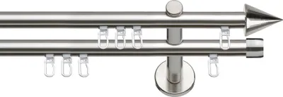 Produktbild von SN Deco Gardinenstange Innenlauf Nizza, 19 mm, 2-läufig, Stahl, Komplett-Set mit Ringen, Profilträger, 200 cm, edelstahl optik