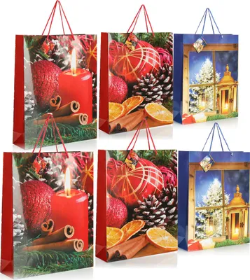 Produktbild von com-four® 6x Geschenktüte für Weihnachten, Nikolaus und Advent - Geschenkverpackung 42cm - XXL Geschenktasche mit Weihnachtsmotiven - Geschenkbeutel aus Papier