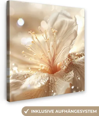 Obrázek produktu pro OneMillionCanvasses® - Obraz na plátně - Květina - Bílá - Třpytky - Zlatá - Moderní, nástěnná malba, nástěnné dekorace obrazy obývací pokoj, 90x90cm