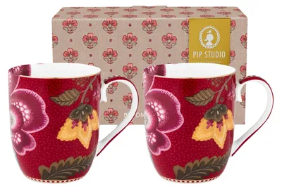 Produktbild von PIP STUDIO Blooming Tales Dark Red Henkelbecher Small 0,2l Set2