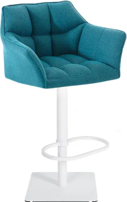 Produktbild von Barhocker SIHAR - Stoff Türkis 64x45x88 cm Weiß | Barstuhl Höhenverstellbar Mit Lehne Drehbar Tresenhocker Tresenstuhl Kneipenhocker Kneipenstuhl