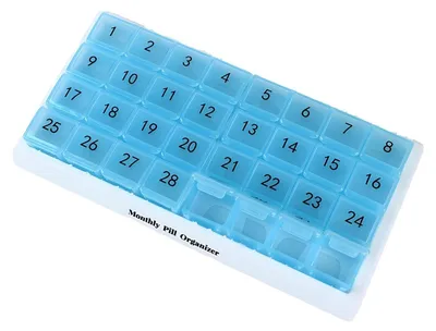 Image de Boîte à pilules Pillendose, 31 jours, amovible, portable, bleue, grands compartiments, sans BPA
