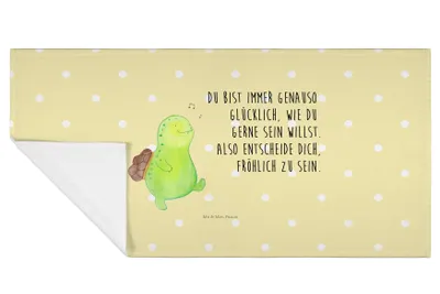 Produktbild von Mr. & Mrs. Panda Handtuch Schildkröte Pfeifen - Gelb Pastell - Geschenk, Neuanfang, Motivation, Depression, Trennung, kleines, 50x100, gesichtshandtuch, baumwolle