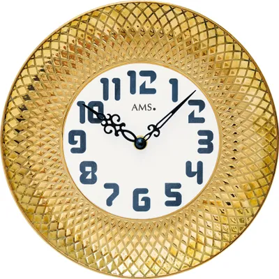 Produktbild von AMS 9615 Wanduhr Quarz analog golden Keramik-Gehäuse rund