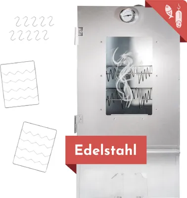 Produktbild von Räucherofen 80 cm hoch Edelstahl, Räucherschrank mit 3 Etagen