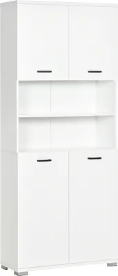 Produktbild von kleankin Badezimmerschrank aus weißer Spanplatte mit 2 Schranktüren und 2 offenen Ablagen, Anti-Kipp-Design, 80 x 33,5 x 190 cm