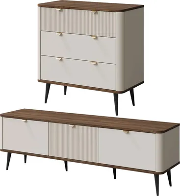 Produktbild von Wohnzimmer-Set Marly Wohnwand-Set Farbe und Setgröße wählbar,Kommode mit Lowboard,Kaschmir / Walnuss