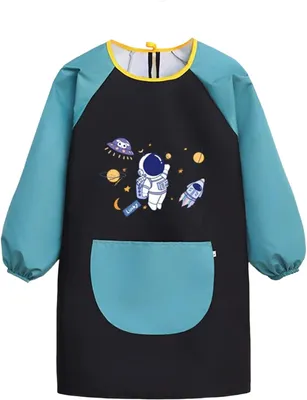 Imagen del producto de Delantal para niños, delantal de cocina para niños, con bolsillos, camisa de pintura de manga larga, impermeable, para niños de 6 a 12 años