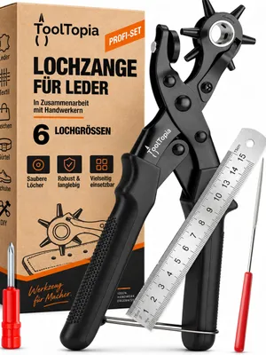 Lochzange für Leder, 6 Lochgrößen, 8 Löcher, Werkzeugstahl, schwarz