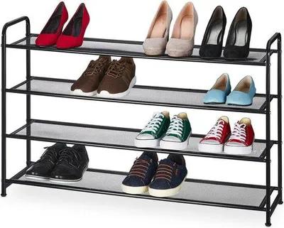 Produktbild von Schuhregal 16 Paar, 4 Etagen, 65x100x255cm, Schwarz