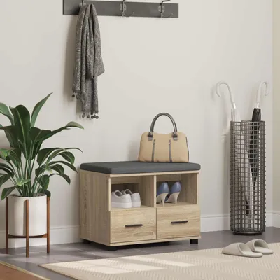 Produktbild von Möbel Flurbank mit Kissen mit Schubladen Sonoma-Eiche 60 x 38 x 46 cm - Sitzbänke &5200
