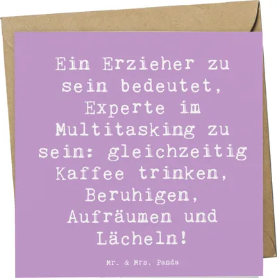 Produktbild von Mr. & Mrs. Panda Klappkarte Spruch Multitasking Erzieher - Lavendeltraum - Geschenk, Dankeschön, doppelkarte, Berufsprodukte, Beruf, anlasskarte, faltkarte, Fähigkeiten