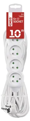 Prodlužovací kabel 10 m / 5 zásuvek / bílý / PVC / 1,5 mm2