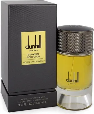 A product shot of Dunhill Signature Collection Indian Sandalwood Eau de Parfum for Men, with its box and bottle clearly displayed.