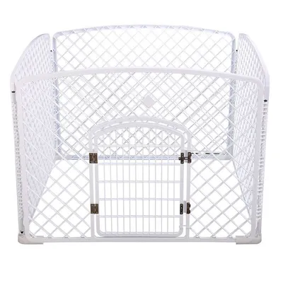 Produktbild von Welpenlaufstall Weiß 100 x 100 x 75 cm hoch – 4-teilig – Robuster Kunststoff – Innen- und Außenbereich – Einfache Montage