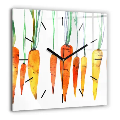 Produktbild von Wallfluent Große Wanduhr – Stilles Quarzuhrwerk - Uhr Dekoration Wohnzimmer Schlafzimmer Küche - Zifferblatt mit Striche - schwarze Zeiger - 60x60 cm - Illustration von Karotten