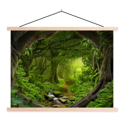 Produktbild von MuchoWow® Textilposter Dschungel - Grün - Natur - Tropisch - Pflanzen 40x30 cm mit holzfarbenen Rahmen - Bilder