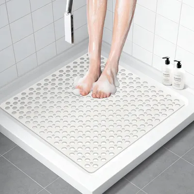 Productafbeelding van Douchemat antislip 70 x 70 cm: grote en zachte TPE antislipmat douche - Douchemat antislip met zuignappen en grote afvoergaten - 100% BPA-vrij