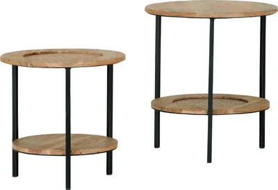 Produktbild von Beistelltische - Braun - Schwarz - Akazienholz massiv natur - Metallgestell