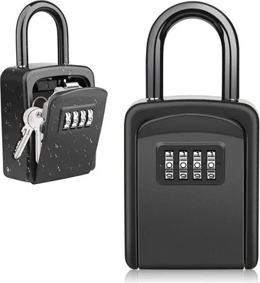 Produktbild von Famanu Schlüsselbox wasserdicht mit 4-stelligem Code - Wandmontage, schwarz
