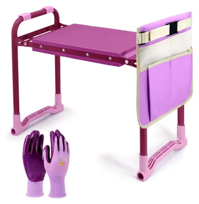Produktbild von Garten-Kniebank mit stabilem Stahlrahmen, Gartensitz und Kniebank mit Werkzeugtasche, EVA-Schaum-Pad schützt die Knie (lila)