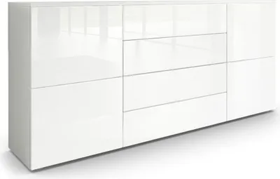 Produktbild von Vladon Sideboard Rova,  Germany, Kommode mit 4 Türen und 4 Schubladen, Weiß matt/Weiß Hochglanz/Weiß Hochglanz (166 x 72 x 35 cm)
