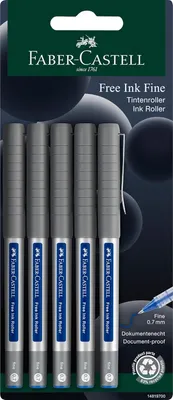 Produktbild von Faber-Castell 148197 - Tintenroller Free Ink Fine. 0,7 mm, blau, 5 Stück, dokumentenecher Rollerball