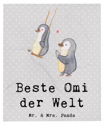 Produktbild von Mr. & Mrs. Panda Bettüberwurf Pinguin Beste Omi der Welt - Grau Pastell - Geschenk, Geschenkidee, Plaid, Enkel, Oma, Bester, Wohndecke, Kuscheldecke, Geburtstag