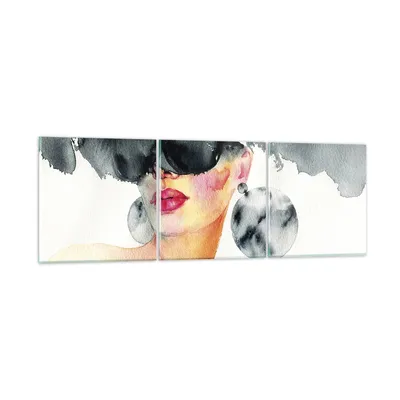 Produktbild von Bilder auf glas - 3 Teile - Aquarell Modell Brille - 90x30cm - Glasbilder - Wandbilder - Bilder - zum Aufhängen bereit - Wanddekoration aus Glas - Glas Bilder - Wandbild auf Glas - GCA90x30-4678