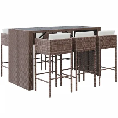 Produktbild von vidaXL 7-tlg. Gartenbar-Set mit Kissen Braun Poly Rattan